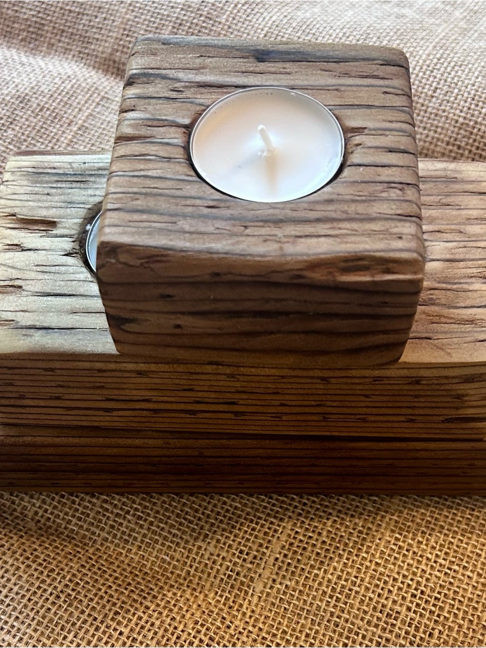 Rustic Wooden Tea Light Candle Holder Set - Brown - Picture 9 of 9